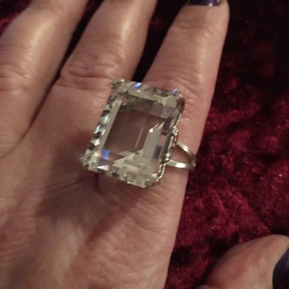 Huge Vintage SS Rock Crystal Quartz Ring 8 - Picture 2 of 10